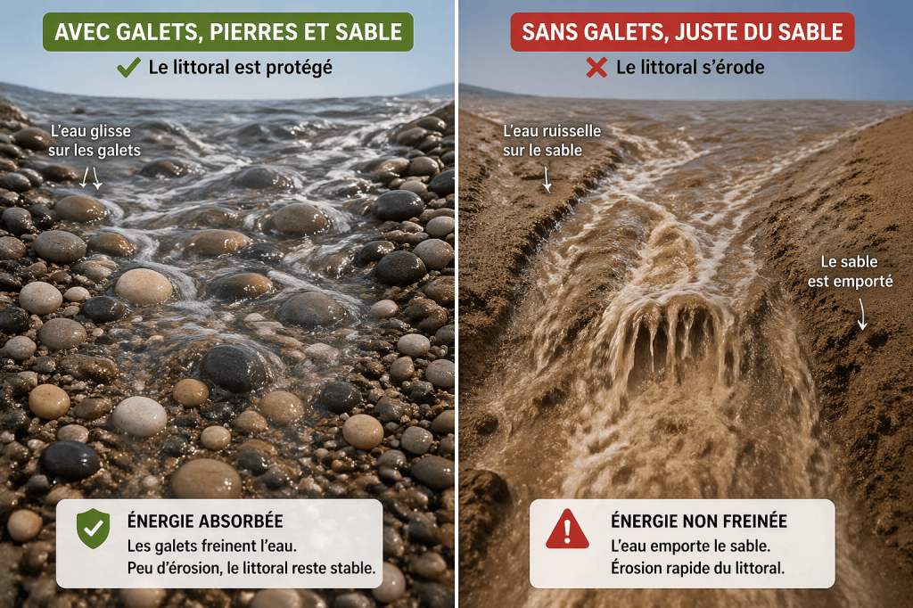 Pourquoi les galets protègent les plages (et pourquoi il ne faut pas les&nbsp;ramasser)